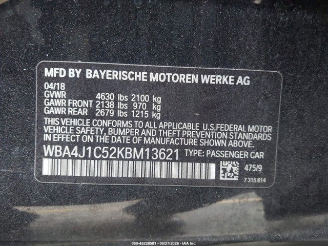 WBA4J1C52KBM13621 BMW 430i Gran Coupe