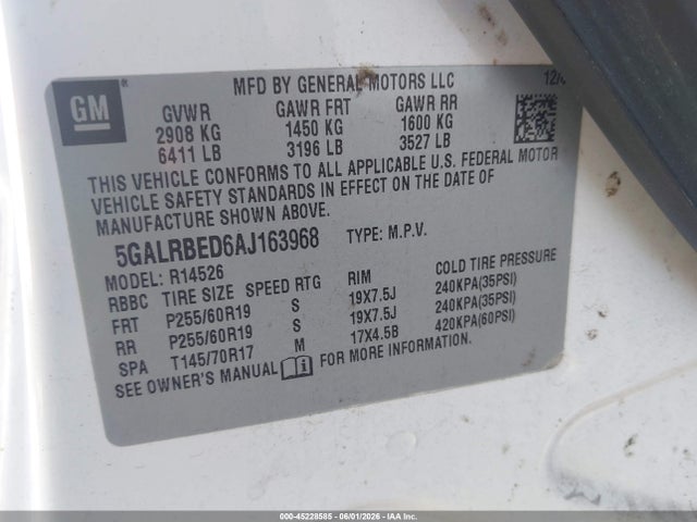 Aukcja sprzedaży 2010 Buick Enclave 1xl, vin: 5GALRBED6AJ163968, numer aukcji: 45228585
