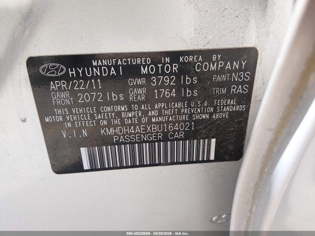 2011 Hyundai Elantra Limited (ulsan Plant) მანქანა იყიდება აუქციონზე, vin: KMHDH4AEXBU164021, აუქციონის ნომერი: 45228586