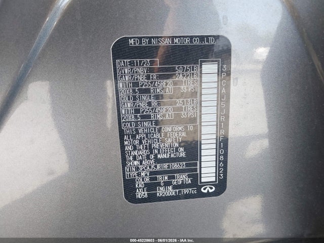 Aukcja sprzedaży 2024 Infiniti Qx55 Luxe Awd, vin: 3PCAJ5JR1RF108623, numer aukcji: 45228603