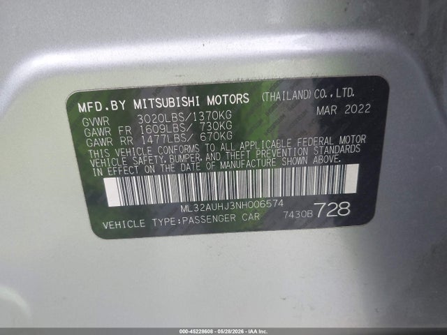 ML32AUHJ3NH006574 Mitsubishi Mirage Es/le
