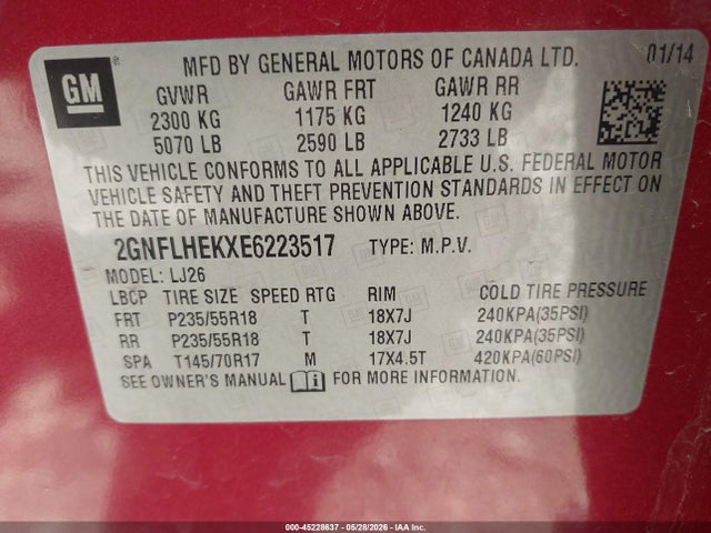 Продаж на аукціоні авто 2014 Chevrolet Equinox Ltz, vin: 2GNFLHEKXE6223517, номер лоту: 45228637