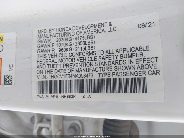 Honda Accord Sport 2021 1HGCV1F34MA098473 Image 9