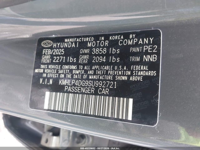 45228652 :رقم المزاد ، KMHLP4DG9SU992721 vin ، 2025 Hyundai Elantra Limited مزاد بيع