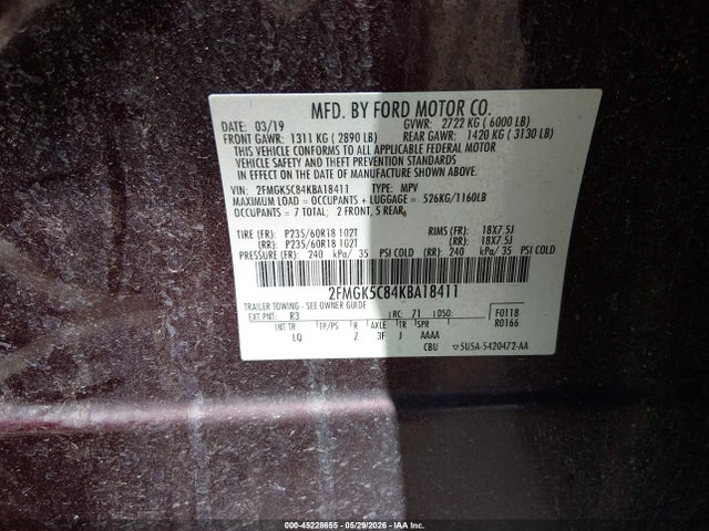 Ford FLEX SEL 2019 2FMGK5C84KBA18411 Image 9