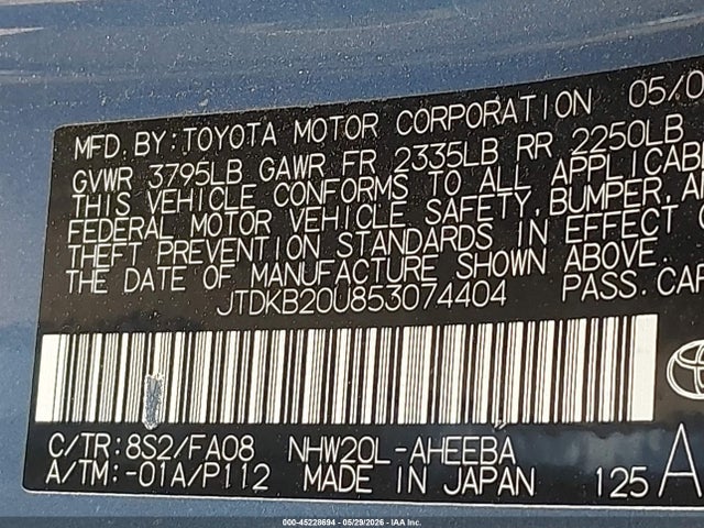 Продажа на аукционе авто 2005 Toyota Prius, vin: JTDKB20U853074404, номер лота: 45228694