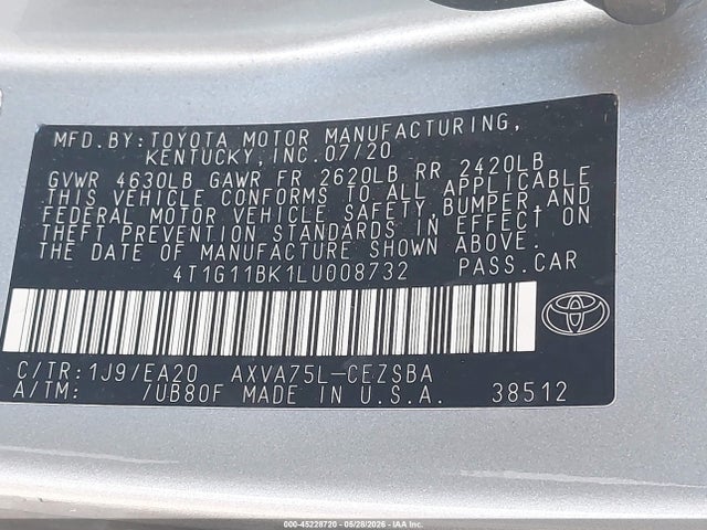 4T1G11BK1LU008732 Toyota Camry Se Awd