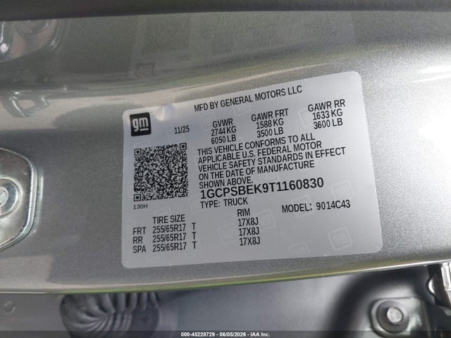 45228729 :رقم المزاد ، 1GCPSBEK9T1160830 vin ، 2026 Chevrolet Colorado Wt, Rwd مزاد بيع