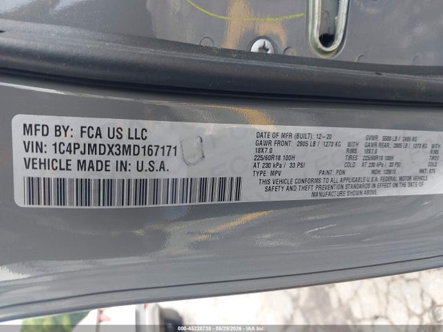 Aukcja sprzedaży 2021 Jeep Cherokee Limited 4x4, vin: 1C4PJMDX3MD167171, numer aukcji: 45228738