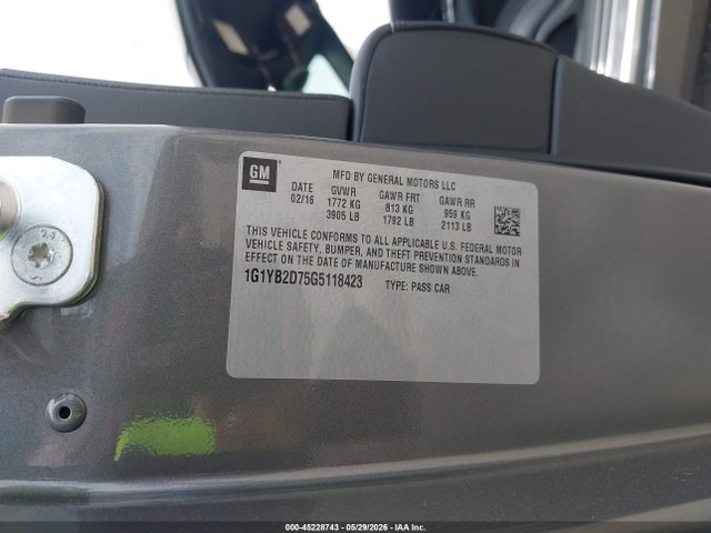2016 Chevrolet Corvette Stingray მანქანა იყიდება აუქციონზე, vin: 1G1YB2D75G5118423, აუქციონის ნომერი: 45228743
