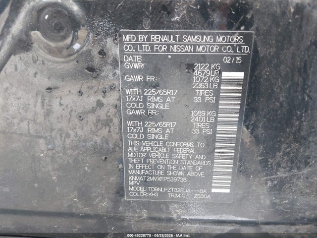 45228775 :رقم المزاد ، KNMAT2MVXFP539738 vin ، 2015 Nissan Rogue S مزاد بيع