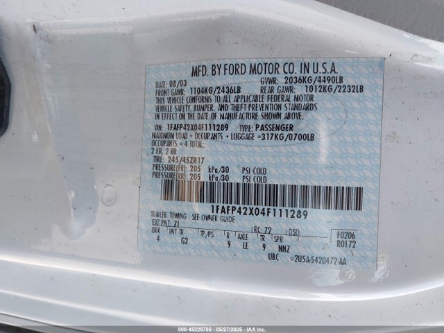 Продаж на аукціоні авто 2004 Ford Mustang Gt, vin: 1FAFP42X04F111289, номер лоту: 45228786