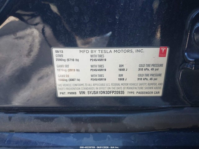 Aukcja sprzedaży 2013 Tesla Model S, vin: 5YJSA1DN3DFP20935, numer aukcji: 45228789