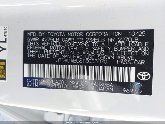 JTDADABU6T3033070 Toyota Prius Xle Awd-e