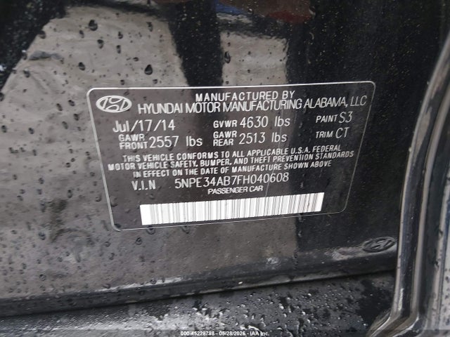 Продажа на аукционе авто 2015 Hyundai Sonata Sport 2.0t, vin: 5NPE34AB7FH040608, номер лота: 45228798