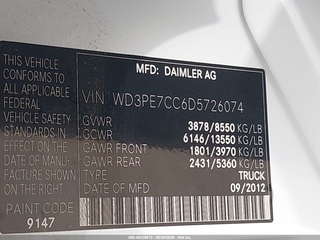 2013 Mercedes-benz Sprinter 2500 Normal Roof მანქანა იყიდება აუქციონზე, vin: WD3PE7CC6D5726074, აუქციონის ნომერი: 45228813