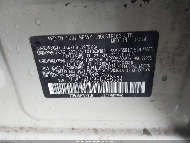 45228830 :رقم المزاد ، JF2GPACC3E8298334 vin ، 2014 Subaru Xv Crosstrek 2.0i Premium مزاد بيع