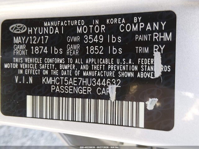 KMHCT5AE7HU344632 Hyundai ACCENT SE