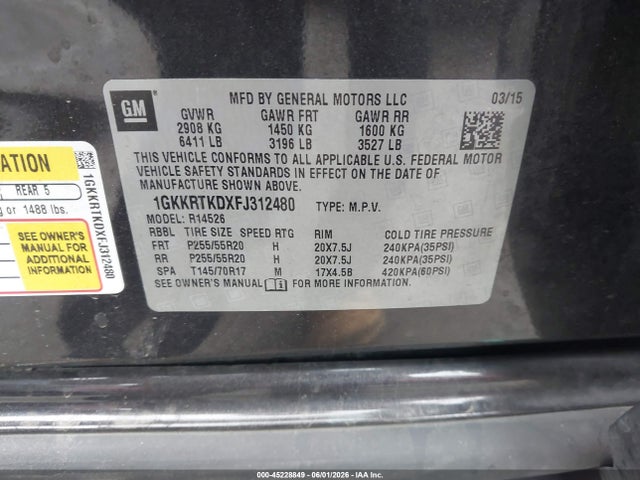 GMC Acadia Denali 2015 1GKKRTKDXFJ312480 Image 9