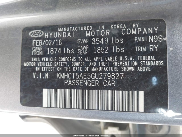 Продаж на аукціоні авто 2016 Hyundai Accent Se, vin: KMHCT5AE5GU279827, номер лоту: 45228874