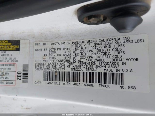 45228875 :رقم المزاد ، 5TENX22N46Z302373 vin ، 2006 Toyota Tacoma مزاد بيع