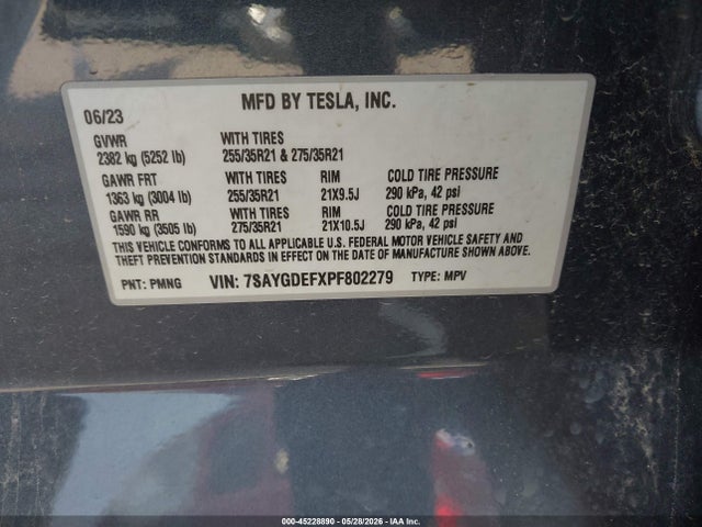 2023 Tesla Model Y Performance Dual Motor All-wheel Drive მანქანა იყიდება აუქციონზე, vin: 7SAYGDEFXPF802279, აუქციონის ნომერი: 45228890