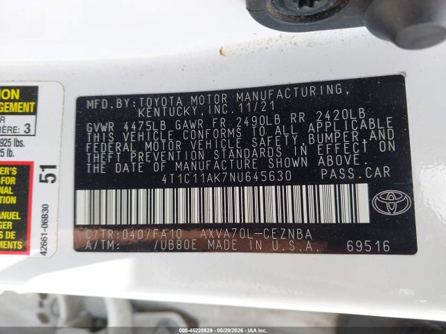 Toyota CAMRY LE 2022 4T1C11AK7NU645630 Image 9