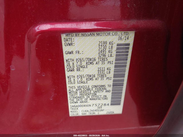 Продажа на аукционе авто 2014 Nissan Frontier Sv, vin: 1N6AD0ERXEN757284, номер лота: 45228933