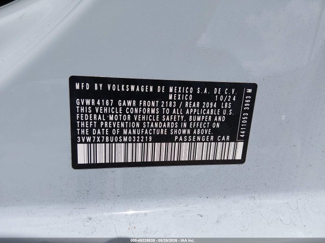 Продажа на аукционе авто 2025 Volkswagen Jetta 1.5t Se, vin: 3VW7X7BU0SM032219, номер лота: 45228939