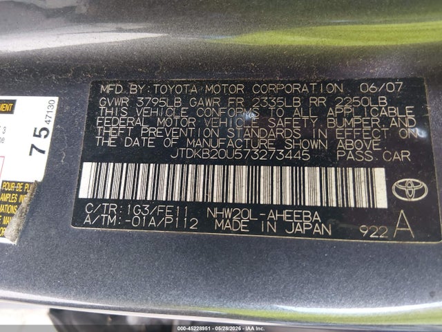 Продаж на аукціоні авто 2007 Toyota Prius, vin: JTDKB20U573273445, номер лоту: 45228951