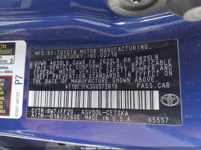 Toyota CAMRY SE 2016 4T1BF1FK3GU572619 Image 9