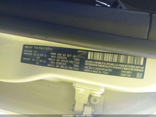 Aukcja sprzedaży 2017 Jeep Renegade Altitude Fwd, vin: ZACCJABB5HPG47501, numer aukcji: 45228971
