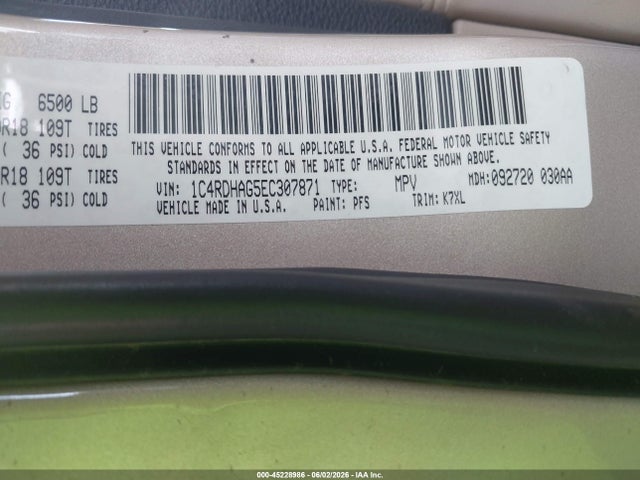 Aukcja sprzedaży 2014 Dodge Durango Sxt, vin: 1C4RDHAG5EC307871, numer aukcji: 45228986