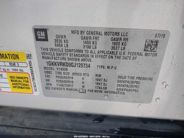 GMC Acadia Slt-1 2016 1GKKVRKD9GJ129734 Image 9