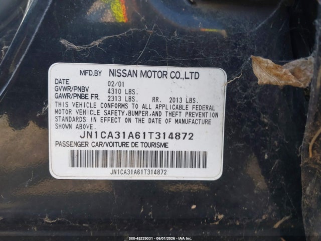 2001 Nissan Maxima Se მანქანა იყიდება აუქციონზე, vin: JN1CA31A61T314872, აუქციონის ნომერი: 45229031