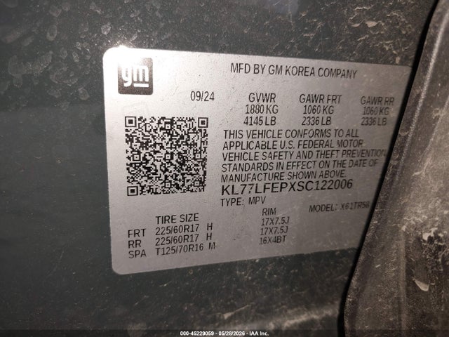 KL77LFEPXSC122006 Chevrolet Trax Fwd Ls