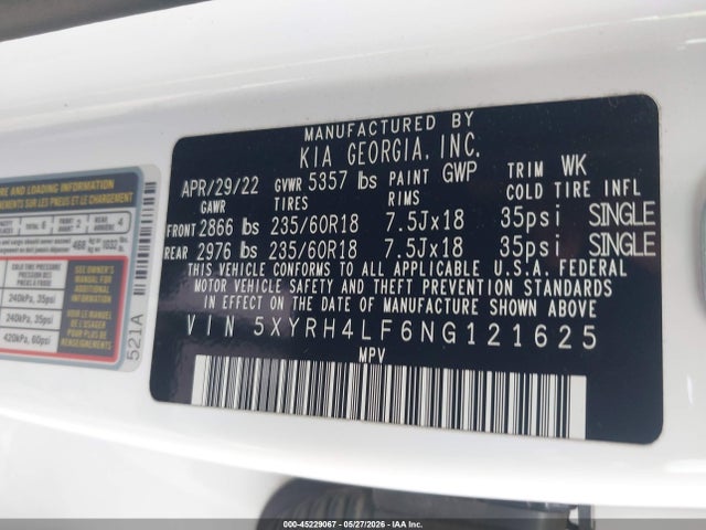 KIA SORENTO EX 2022 5XYRH4LF6NG121625 Image 9