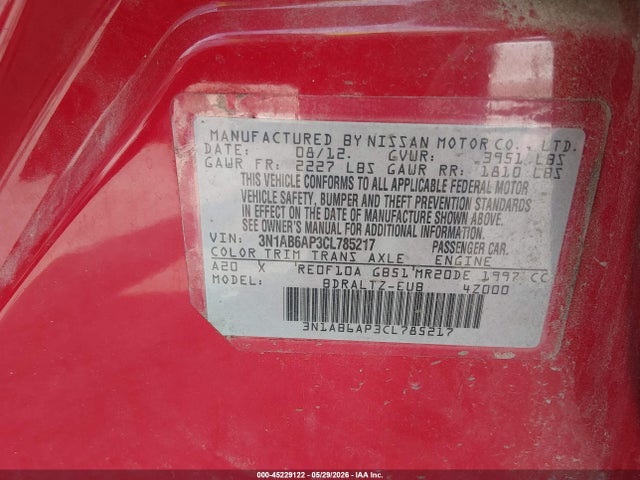 Aukcja sprzedaży 2012 Nissan Sentra 2.0 Sr, vin: 3N1AB6AP3CL785217, numer aukcji: 45229122