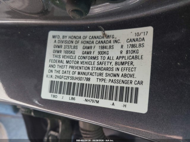 Aukcja sprzedaży 2018 Honda Civic Lx, vin: 2HGFC2F59JH501788, numer aukcji: 45229139