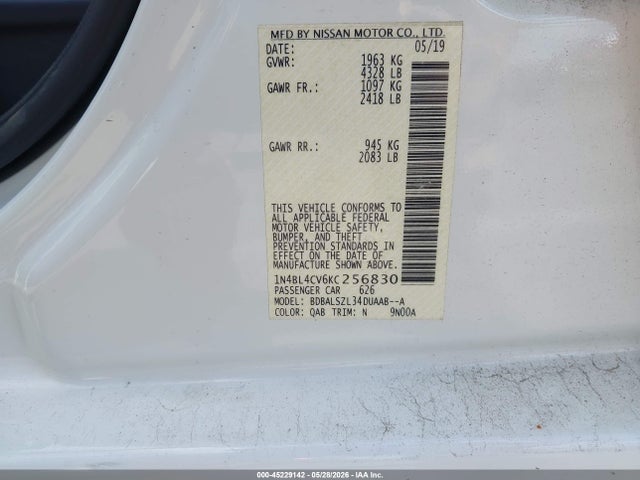Продаж на аукціоні авто 2019 Nissan Altima 2.5 Sr, vin: 1N4BL4CV6KC256830, номер лоту: 45229142