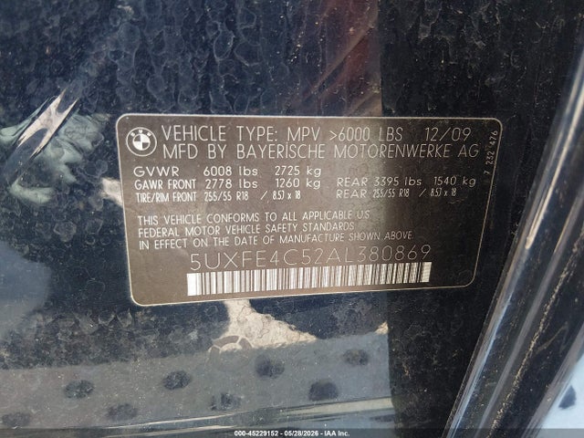 Продаж на аукціоні авто 2010 Bmw X5 Xdrive30i, vin: 5UXFE4C52AL380869, номер лоту: 45229152