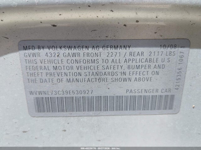 Продаж на аукціоні авто 2009 Volkswagen Cc Sport, vin: WVWNL73C39E530927, номер лоту: 45229176