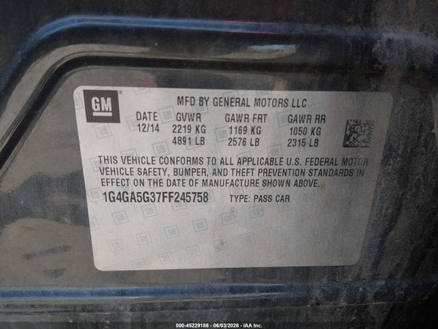 45229186 :رقم المزاد ، 1G4GA5G37FF245758 vin ، 2015 Buick Lacrosse مزاد بيع