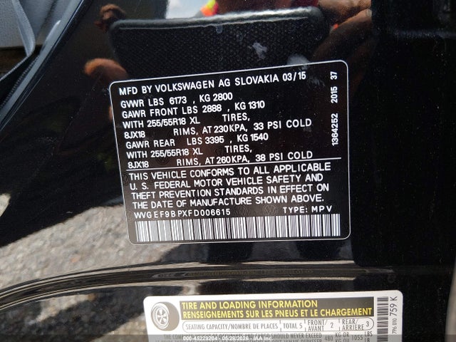 WVGEF9BPXFD006615 Volkswagen Touareg V6 Sport