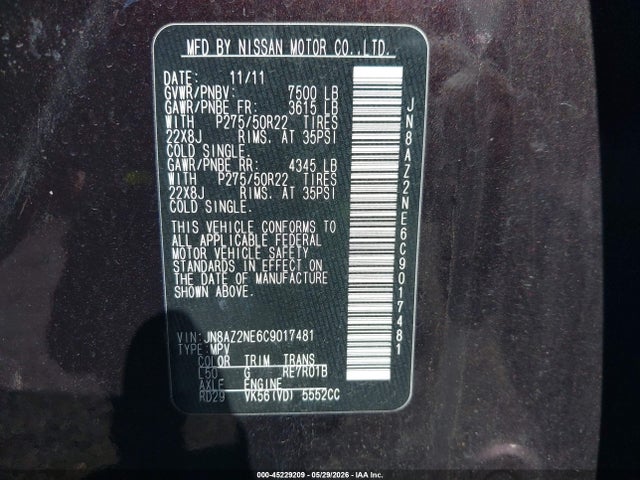 Aukcja sprzedaży 2012 Infiniti Qx56, vin: JN8AZ2NE6C9017481, numer aukcji: 45229209