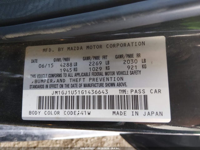 Продаж на аукціоні авто 2016 Mazda Mazda6 I Sport, vin: JM1GJ1U51G1436643, номер лоту: 45229231