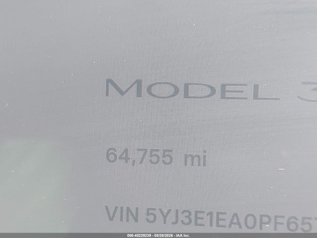 45229239 :رقم المزاد ، 5YJ3E1EA0PF657480 vin ، 2023 Tesla Model 3 Rear-wheel Drive مزاد بيع
