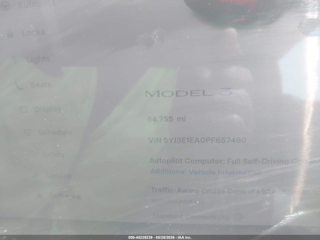 45229239 :رقم المزاد ، 5YJ3E1EA0PF657480 vin ، 2023 Tesla Model 3 Rear-wheel Drive مزاد بيع