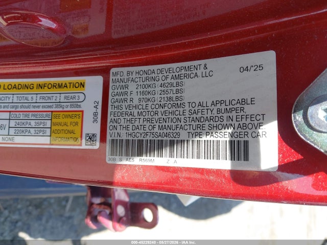 1HGCY2F75SA046329 Honda Accord Hybrid Sport-l