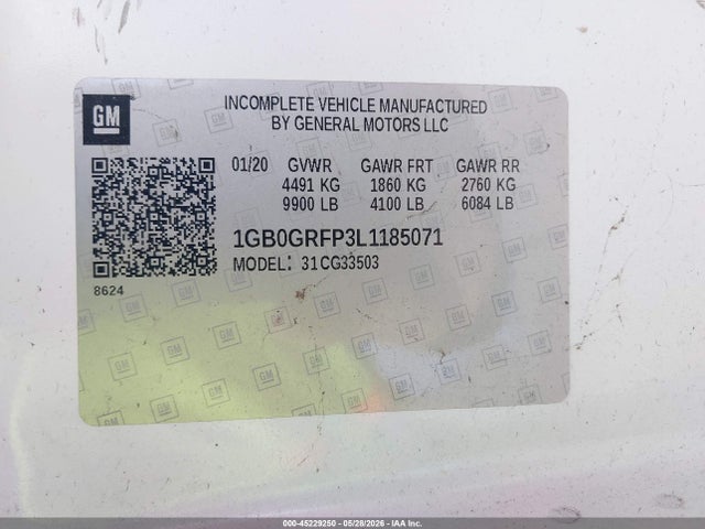 Продаж на аукціоні авто 2020 Chevrolet Express Cutaway Work Van, vin: 1GB0GRFP3L1185071, номер лоту: 45229250
